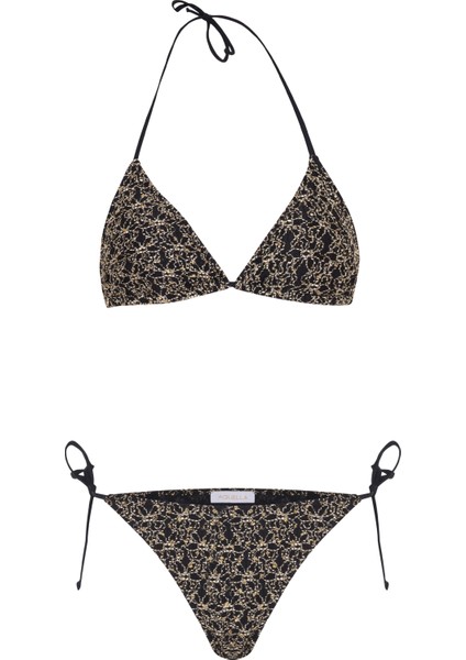 Gold Işleme Örme Üçgen Bikini Takım