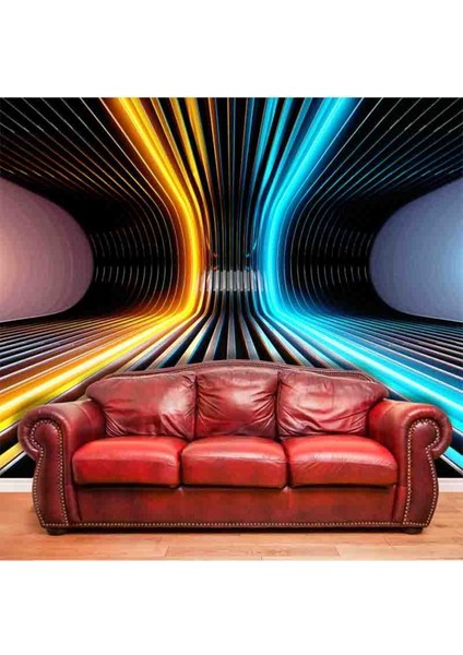 3 Boyutlu Çizgili Neon Işık Desenli Isı ve Ses Yalıtımlı Sağlıklı Tekstil Duvar Kağıdı