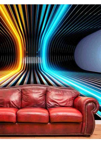 3 Boyutlu Çizgili Neon Işık Desenli Isı ve Ses Yalıtımlı Sağlıklı Tekstil Duvar Kağıdı modelleri