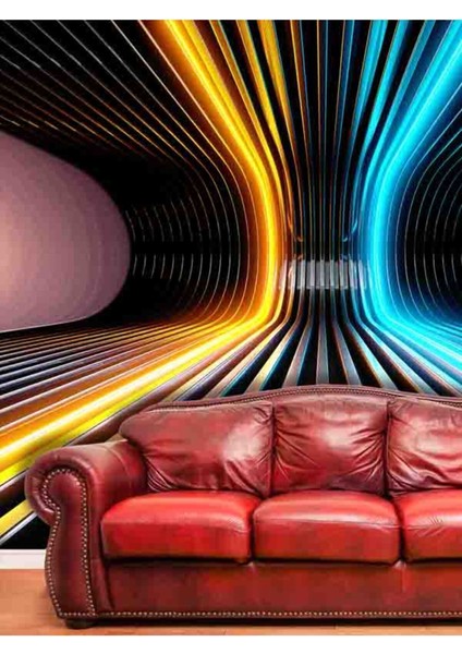 3 Boyutlu Çizgili Neon Işık Desenli Isı ve Ses Yalıtımlı Sağlıklı Tekstil Duvar Kağıdı fırsatları