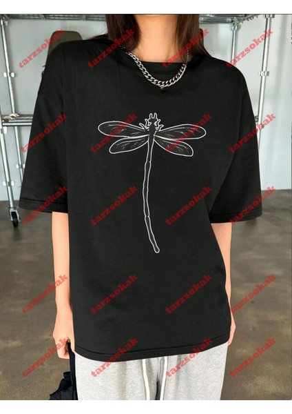 Minimal Yusufçuk Baskılı Oversize Yıkamalı Tshirt Siyah indirimleri