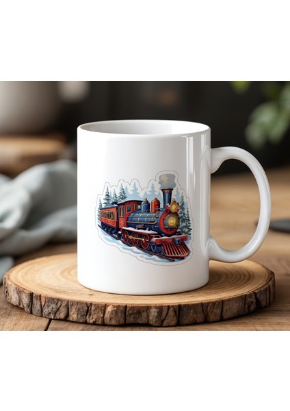 BB Desing Tren Tasarımlı Beyaz Seramik Baskılı Kupa Bardak 330 ml
