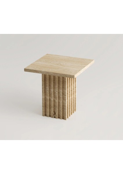 Keys-Traverten Kare Tabla ve Ayak Yan Sehpa