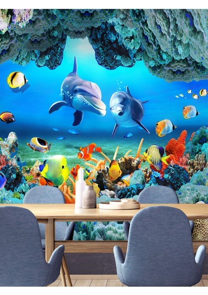 Denizaltı Balıklar Desenli Isı ve Ses Yalıtımlı Sağlıklı Tekstil Duvar Kağıdı