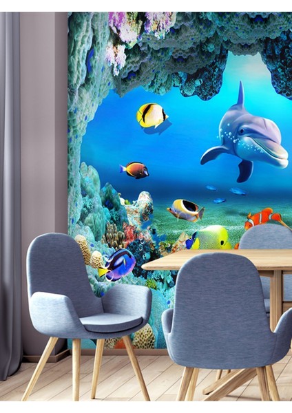 Denizaltı Balıklar Desenli Isı ve Ses Yalıtımlı Sağlıklı Tekstil Duvar Kağıdı modelleri
