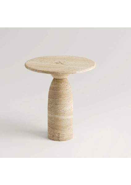 Maude-Traverten Yuvarlak Huni Ayaklı Yan Sehpa