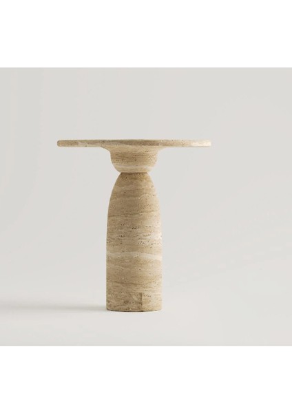 Maude-Traverten Yuvarlak Huni Ayaklı Yan Sehpa fırsatları