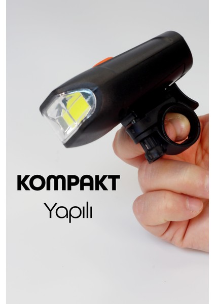 Bisiklet Tekli Ön Fener Işık Pilli 300 Lümen Bisiklet Ön Farı Led Işık Siyah 4446