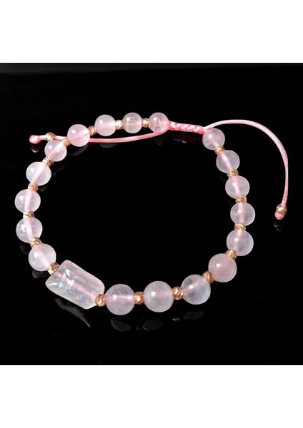 Pembe Kuvars (Sevgi Taşı) Doğal Taş Makrome Örgülü Bileklik