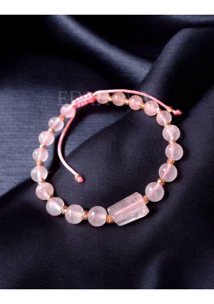 Pembe Kuvars (Sevgi Taşı) Doğal Taş Makrome Örgülü Bileklik