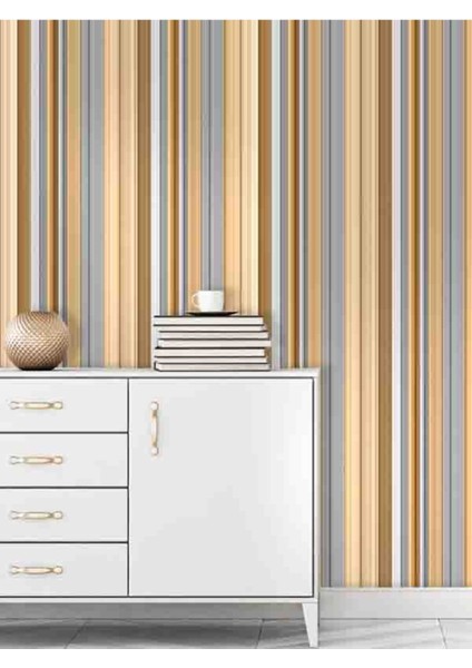 3 Boyutlu Ahşap Lambri Çizgi Desen Silinebilir Tekstil Duvar Kağıdı