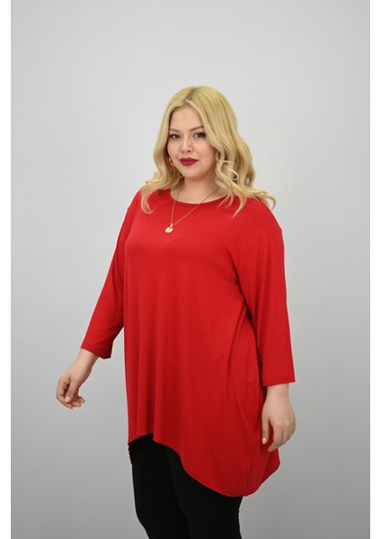 Kadın Büyük Beden Truvakar Kol Asimetrik Kesim Tunik 1964-25 fiyatları