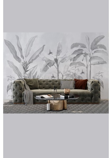 Tropikal Bitki Desenli Özel Dijital Baskılı Duvar Kağıdı-Tek Parça Üretim 3D Tasarım fırsatları