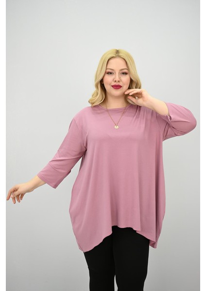 Kadın Büyük Beden Truvakar Kol Asimetrik Kesim Tunik 1964-25