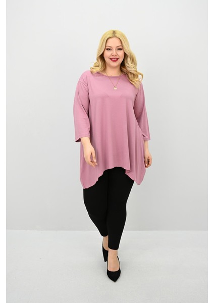 Kadın Büyük Beden Truvakar Kol Asimetrik Kesim Tunik 1964-25 fırsatları