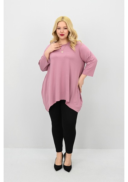 Kadın Büyük Beden Truvakar Kol Asimetrik Kesim Tunik 1964-25 indirimleri