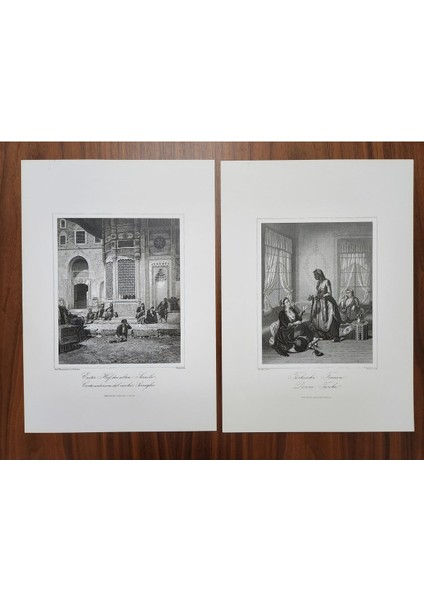 2 Adet Osmanlı Baskı Gravür Resim. 23X33CM Boyutunda Kalın Kartonda Tablo Yapmaya