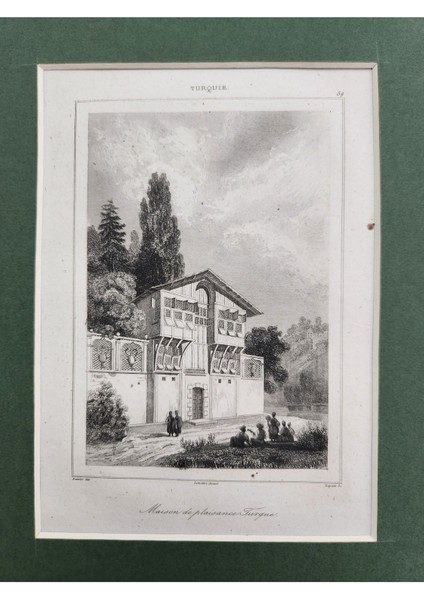 Paspartulu Türk Konağı Çelik Baskı Nadir. 23X28CM Boyutunda. Kalın Karton Paspartuda. fiyatları