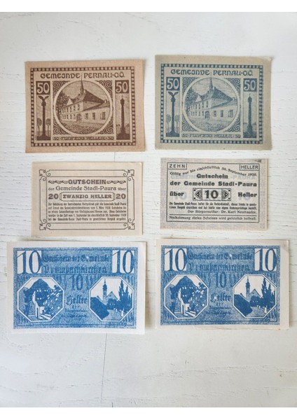 6 Adet Avusturya Notgeld Lot Nadir. 1920 Tarihine Ait Nadir Avusturya Notgeld