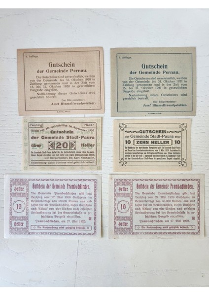 6 Adet Avusturya Notgeld Lot Nadir. 1920 Tarihine Ait Nadir Avusturya Notgeld fiyatları