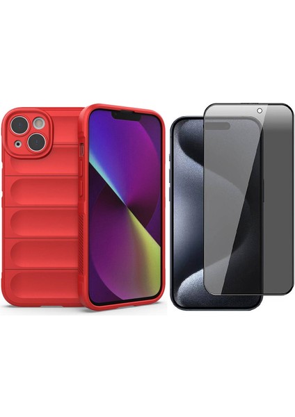 Apple iPhone 14 Kılıf Esnek TPU Oyuklu Arka Yüzey Tasarımlı Zore Etnik Silikon Kapak + Hayalet Ekran Koruyucu