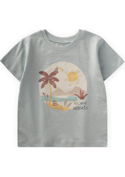 Sunsets Baskılı T-Shırt 1-7 Yaş Mint Yeşili