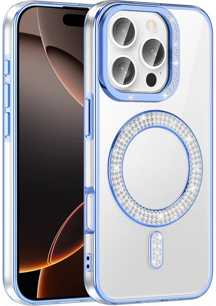iPhone 16 Pro Max Kılıf Pırlanta Taş Tasarımlı M-Safe Şarj Özellikli Karetta Silikon Kılıf