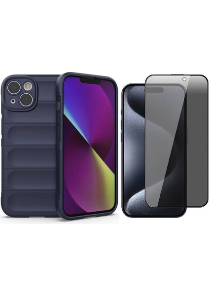 Apple iPhone 14 Kılıf Esnek TPU Oyuklu Arka Yüzey Tasarımlı Zore Etnik Silikon Kapak + Hayalet Ekran Koruyucu