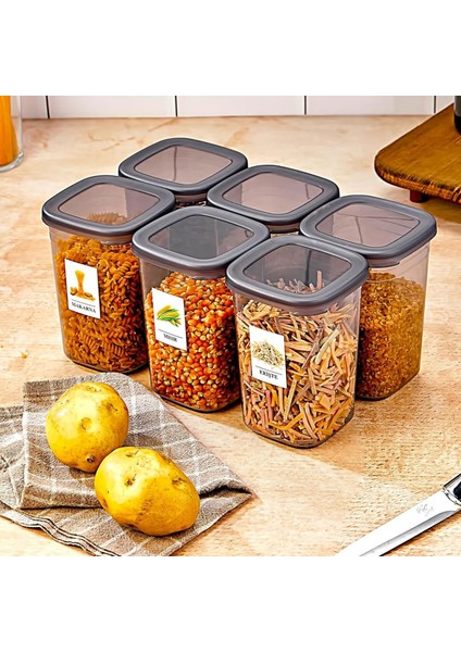 Adet Etiketli Square Kare Erzak Saklama Kabı Seti 1200 ml - Sert Kapak 1.2 Litre