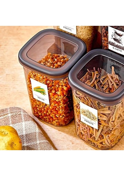 Adet Etiketli Square Kare Erzak Saklama Kabı Seti 1200 ml - Sert Kapak 1.2 Litre