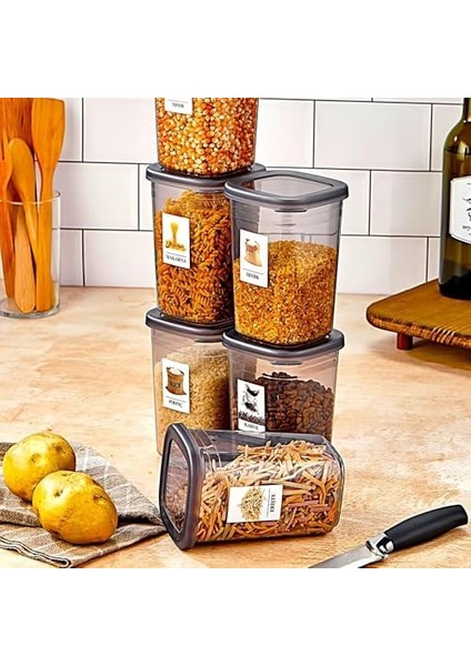 Adet Etiketli Square Kare Erzak Saklama Kabı Seti 1200 ml - Sert Kapak 1.2 Litre