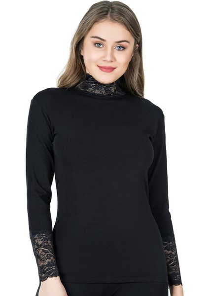 Balıkçı Yaka Dantelli Kadın Tişört 278