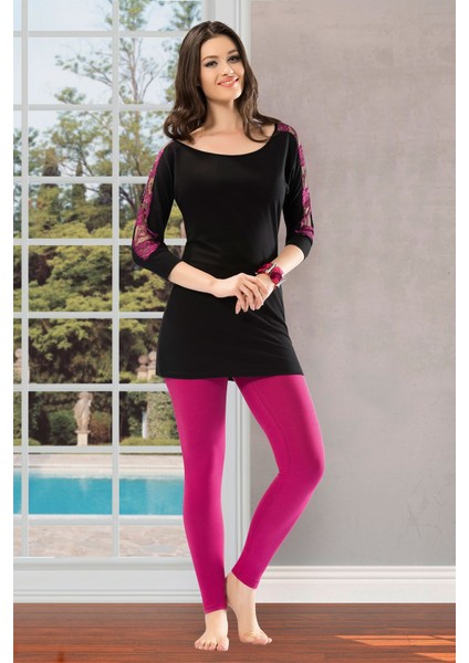 Omuz Güpürlü Uzun Kol Kadın Pijama Takım 876