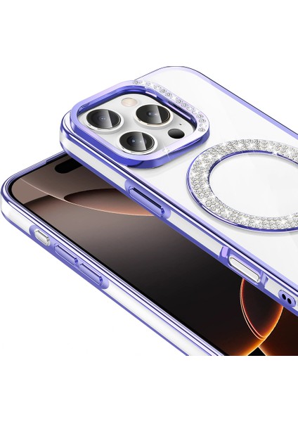 iPhone 16 Pro Kılıf Pırlanta Taş Tasarımlı M-Safe Şarj Özellikli Karetta Silikon Kılıf