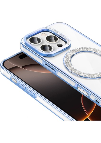 iPhone 16 Pro Kılıf Pırlanta Taş Tasarımlı M-Safe Şarj Özellikli Karetta Silikon Kılıf