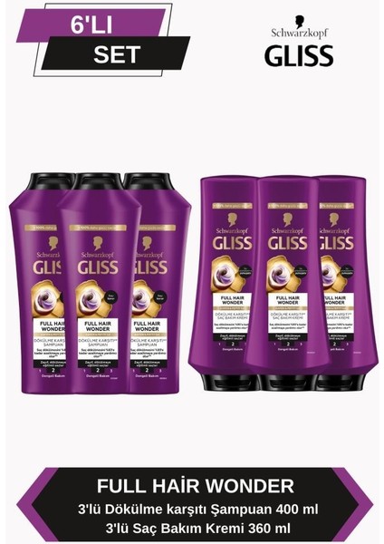 Full Hair Wonder Şampuan 400ML x 3 + Saç Kremi 360ML x 3