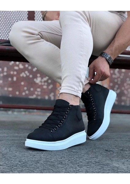 032 Siyah Bağcıklı Sneakers Yarım Bilek Bot