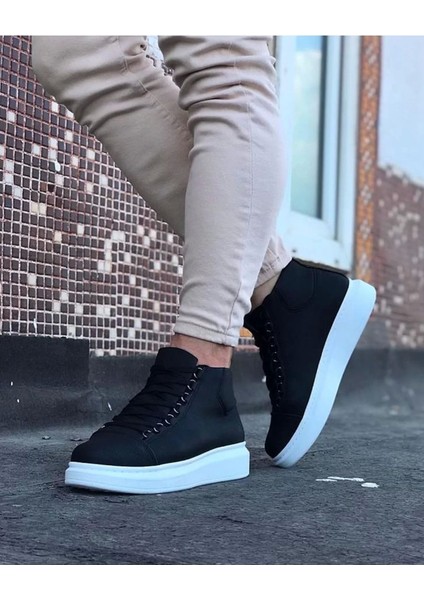 032 Siyah Bağcıklı Sneakers Yarım Bilek Bot