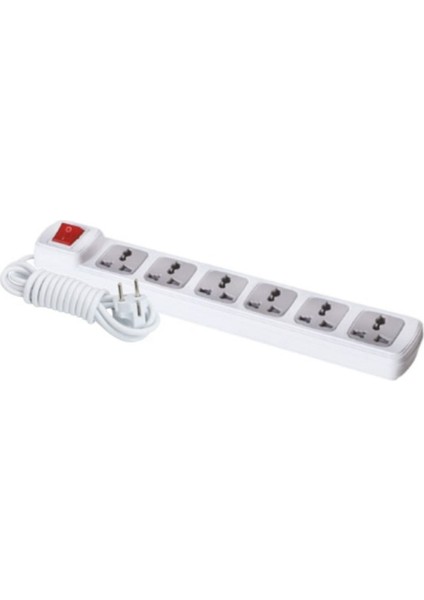 F307B 6'lı Anahtarlı Universal Grup Priz 3 Metre Pratik Orta Mesafe Priz
