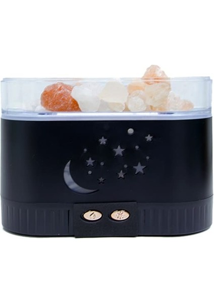 Renkli LED Tuz Kristali Hava Nemlendiricili Difüzör Siyah