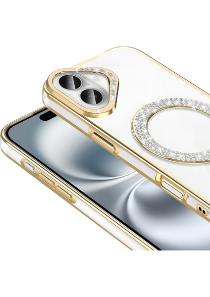 iPhone 16 Kılıf Pırlanta Taş Tasarımlı M-Safe Şarj Özellikli Karetta Silikon Kılıf modelleri