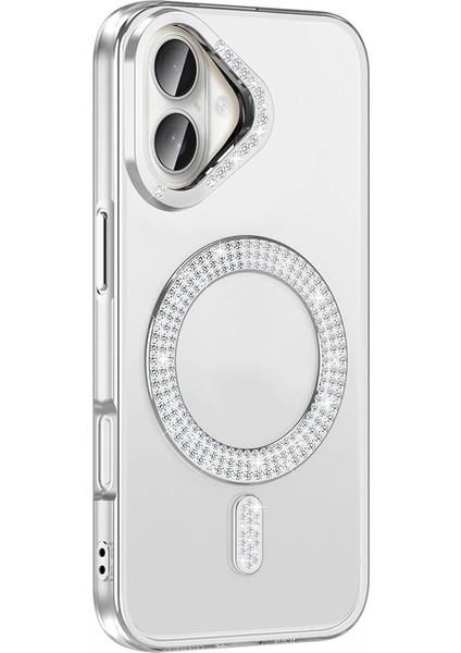 iPhone 16 Kılıf Pırlanta Taş Tasarımlı M-Safe Şarj Özellikli Karetta Silikon Kılıf