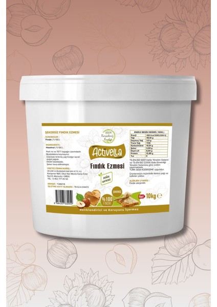 Şekersiz Fındık Ezmesi 10KG %100 Fındıklı
