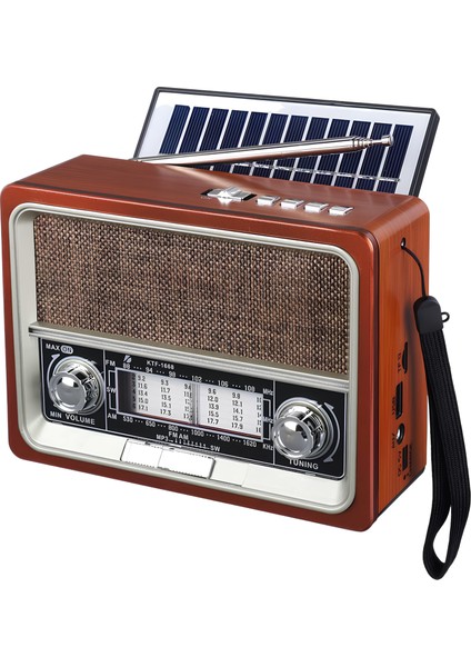 Nostalji Radyo LED Fener Işıklı Retro Bluetooth Hoparlör Usb/tf/aux + Solar Panel Güneş Enerjili Şarjlı Batarya
