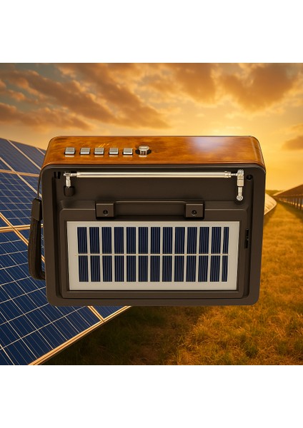 Nostalji Radyo LED Fener Işıklı Retro Bluetooth Hoparlör Usb/tf/aux + Solar Panel Güneş Enerjili Şarjlı Batarya