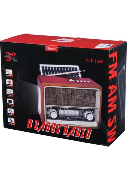 Nostalji Radyo LED Fener Işıklı Retro Bluetooth Hoparlör Usb/tf/aux + Solar Panel Güneş Enerjili Şarjlı Batarya