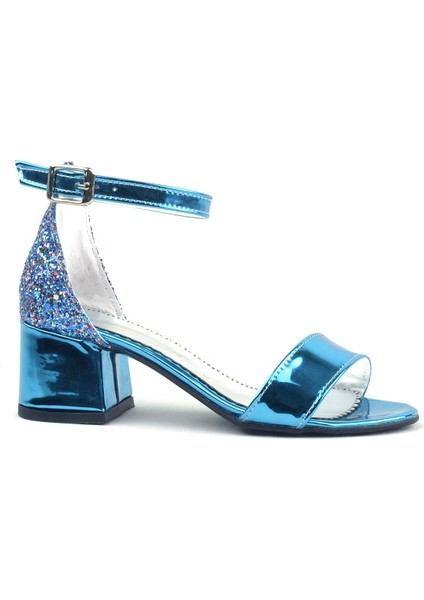 Elsa Mavi Rugan Simli Kalın Topuklu Kız Çocuk Abiye Ayakkabı modelleri