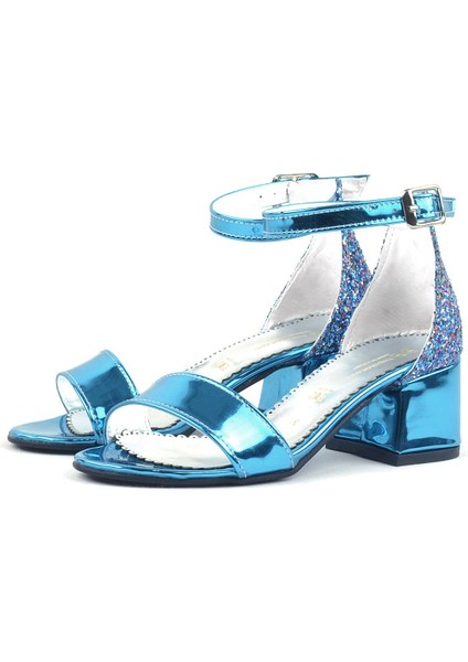 Elsa Mavi Rugan Simli Kalın Topuklu Kız Çocuk Abiye Ayakkabı indirimleri