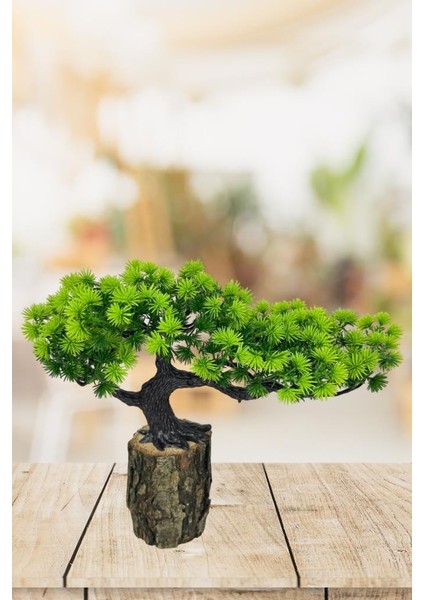 Yapay Çiçek Bonsai Ağacı Kütük Saksıda Yatık Akasya Dekoratif Yapay Ağaç Bonzai 30*20 cm
