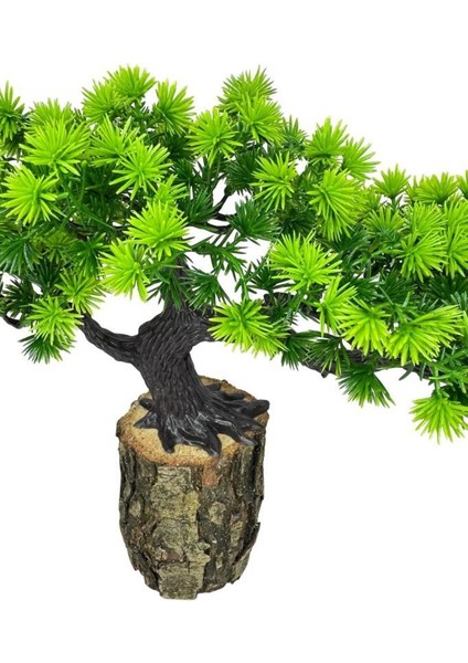 Yapay Çiçek Bonsai Ağacı Kütük Saksıda Yatık Akasya Dekoratif Yapay Ağaç Bonzai 30*20 cm